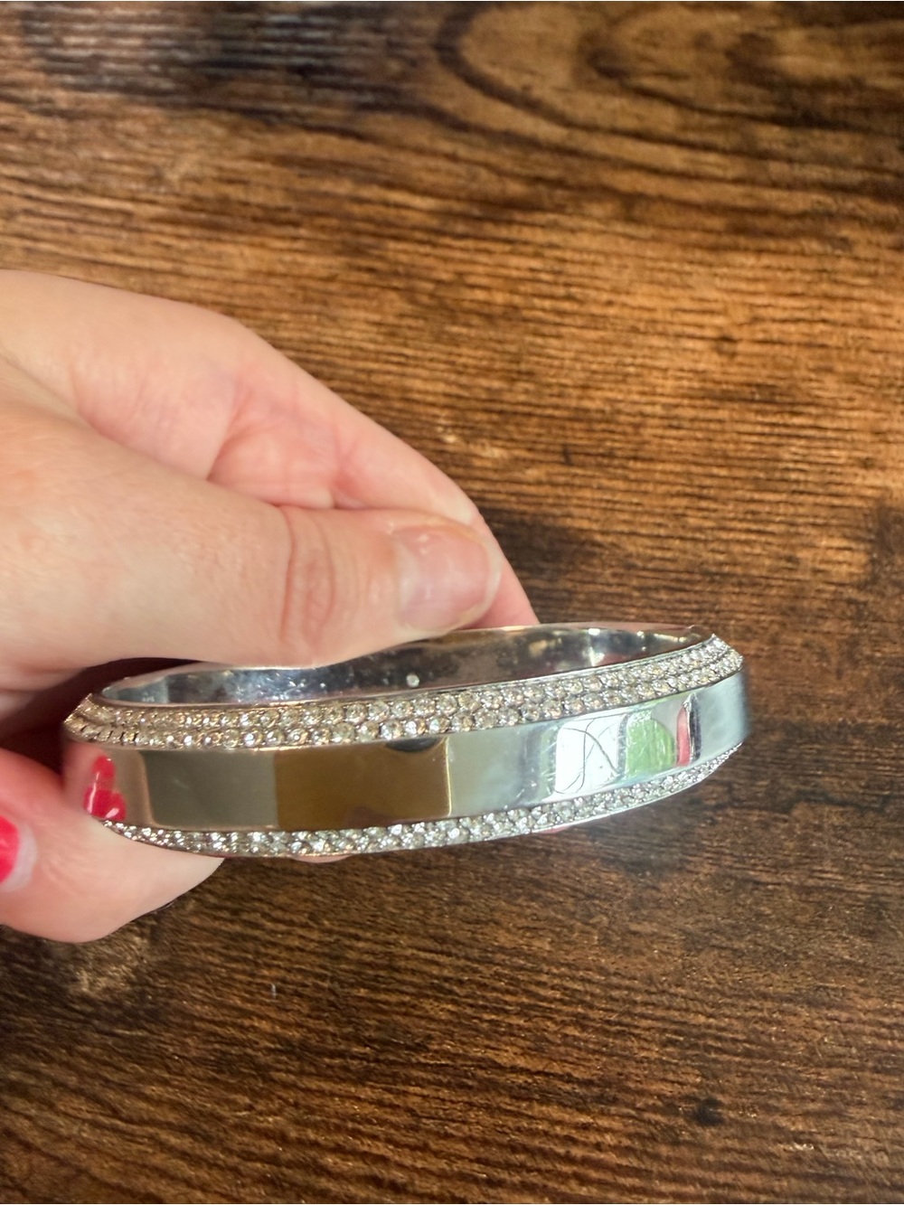 Michael Kors Silver Crystal-Edged Bangle Bracelet